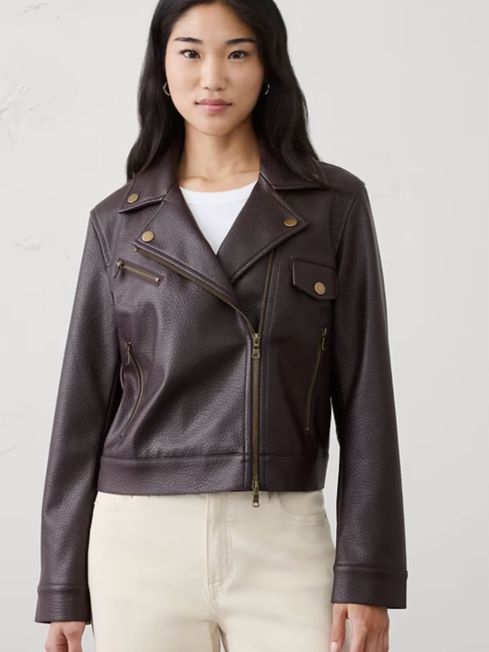 Banana Republic Factory Dark Brown Vegan Leather Moto Jacket
